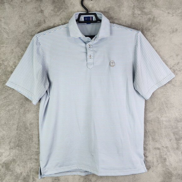 Men's Stitch Golf Striped Polo Shirt Blue Gray & White Short Sleeve Size M/L - Picture 2 of 11
